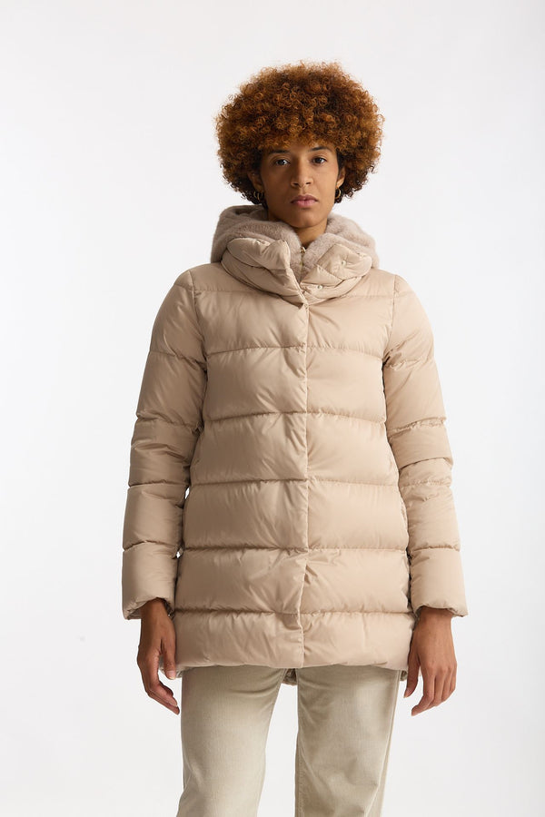 Piumino midi in raso panna women Herno