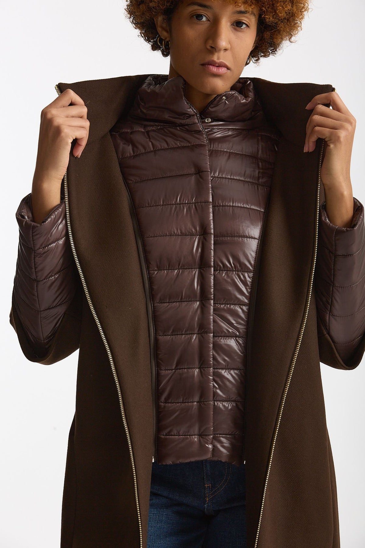 Cappotto in twill di lana e nylon marrone women Herno - 6