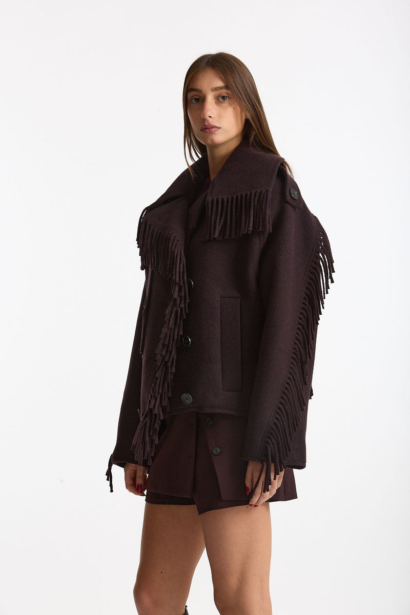 Giubbino frange misto lana burgundi women Iro - 4