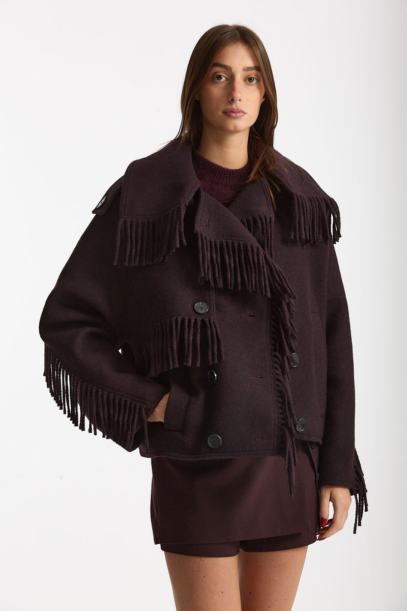 Giubbino frange misto lana burgundi women Iro - 1