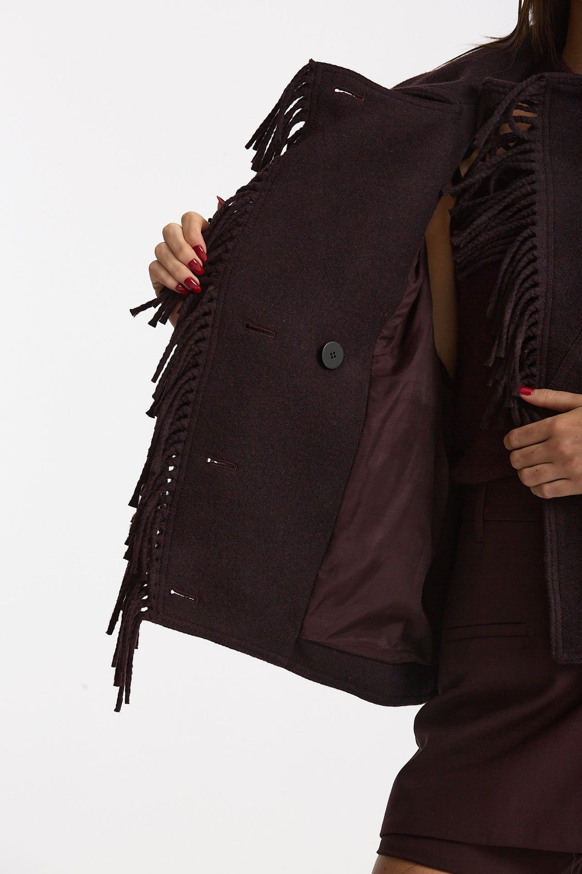 Giubbino frange misto lana burgundi women Iro - 8