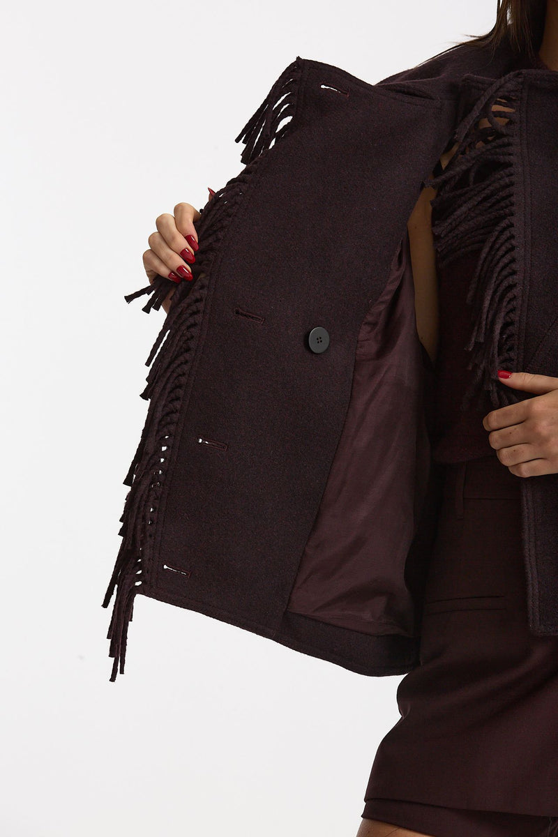 Giubbino frange misto lana burgundi women Iro - 8
