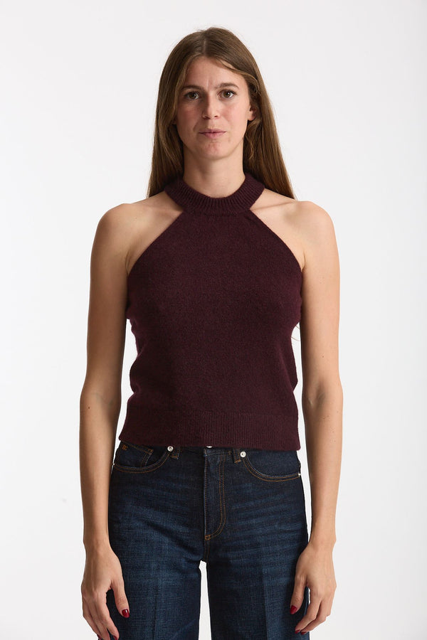 Top in cashmere e seta burgundi women Laneus
