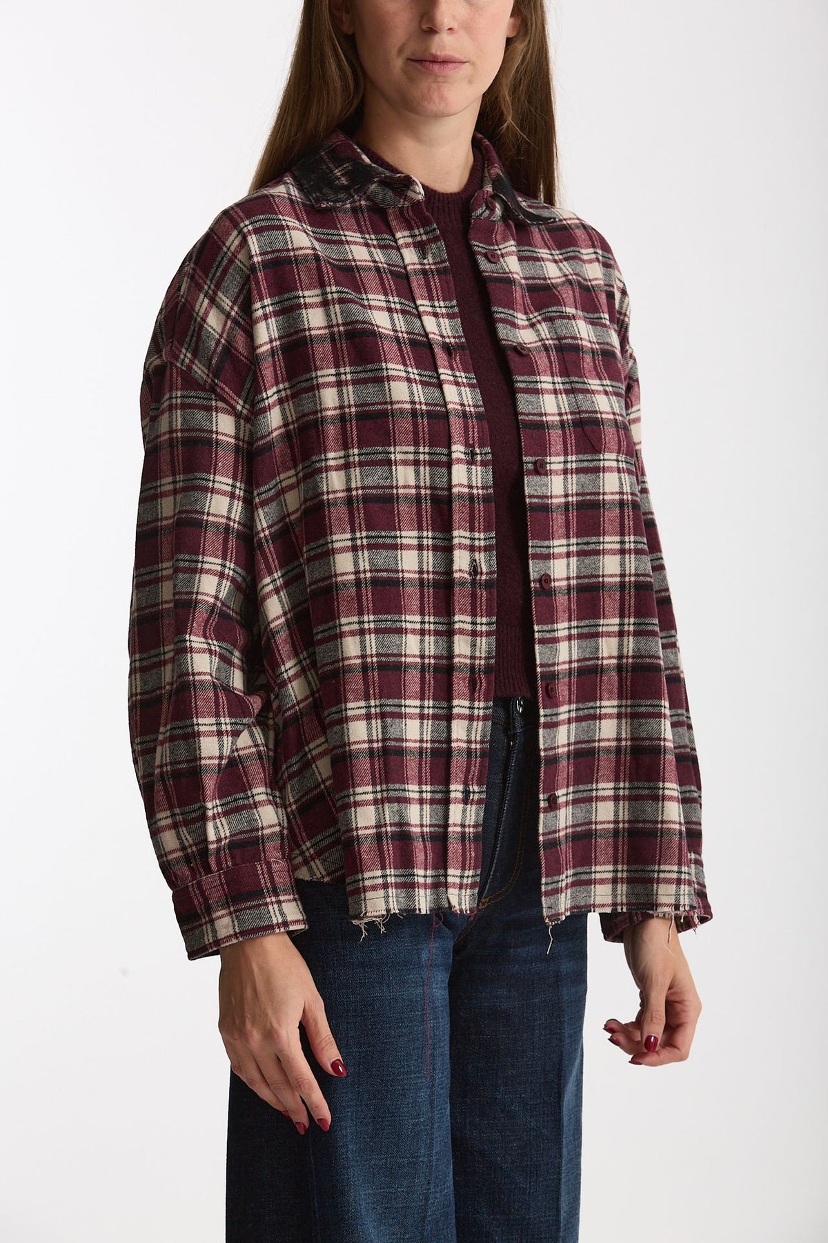 Camicia over a quadri bordeaux women Laneus - 4