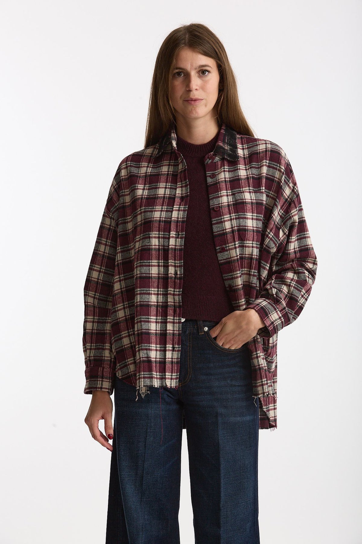 Camicia over a quadri bordeaux women Laneus - 1
