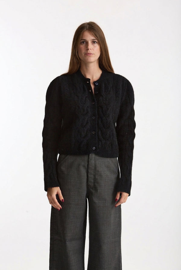 Cardigan girocollo a trecce nero women Laneus