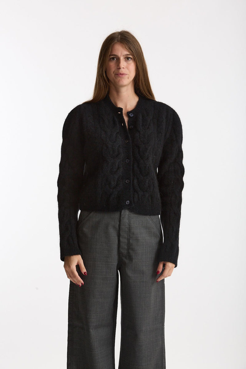 Cardigan girocollo a trecce nero women Laneus - 1