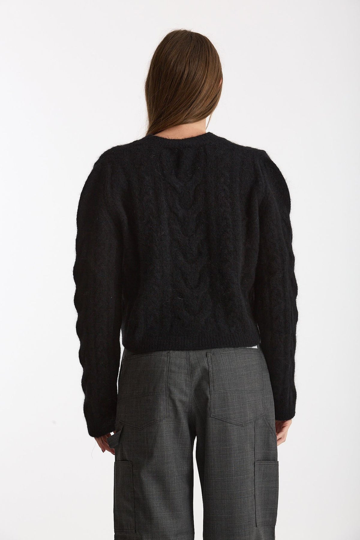Cardigan girocollo a trecce nero women Laneus - 3