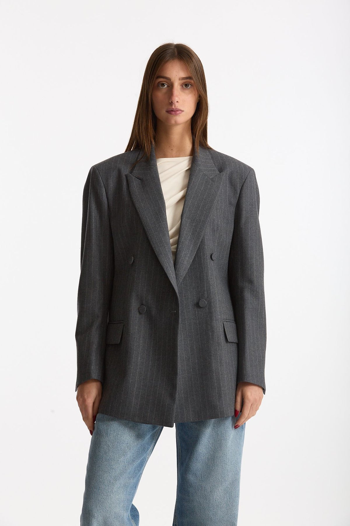 Giacca doppiopetto gessata grigio women Marsēm - 1