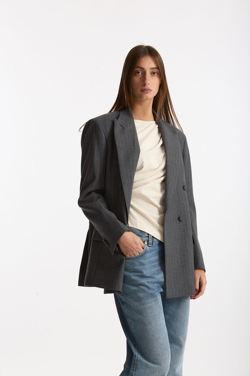 Giacca doppiopetto gessata grigio women Marsēm - 4