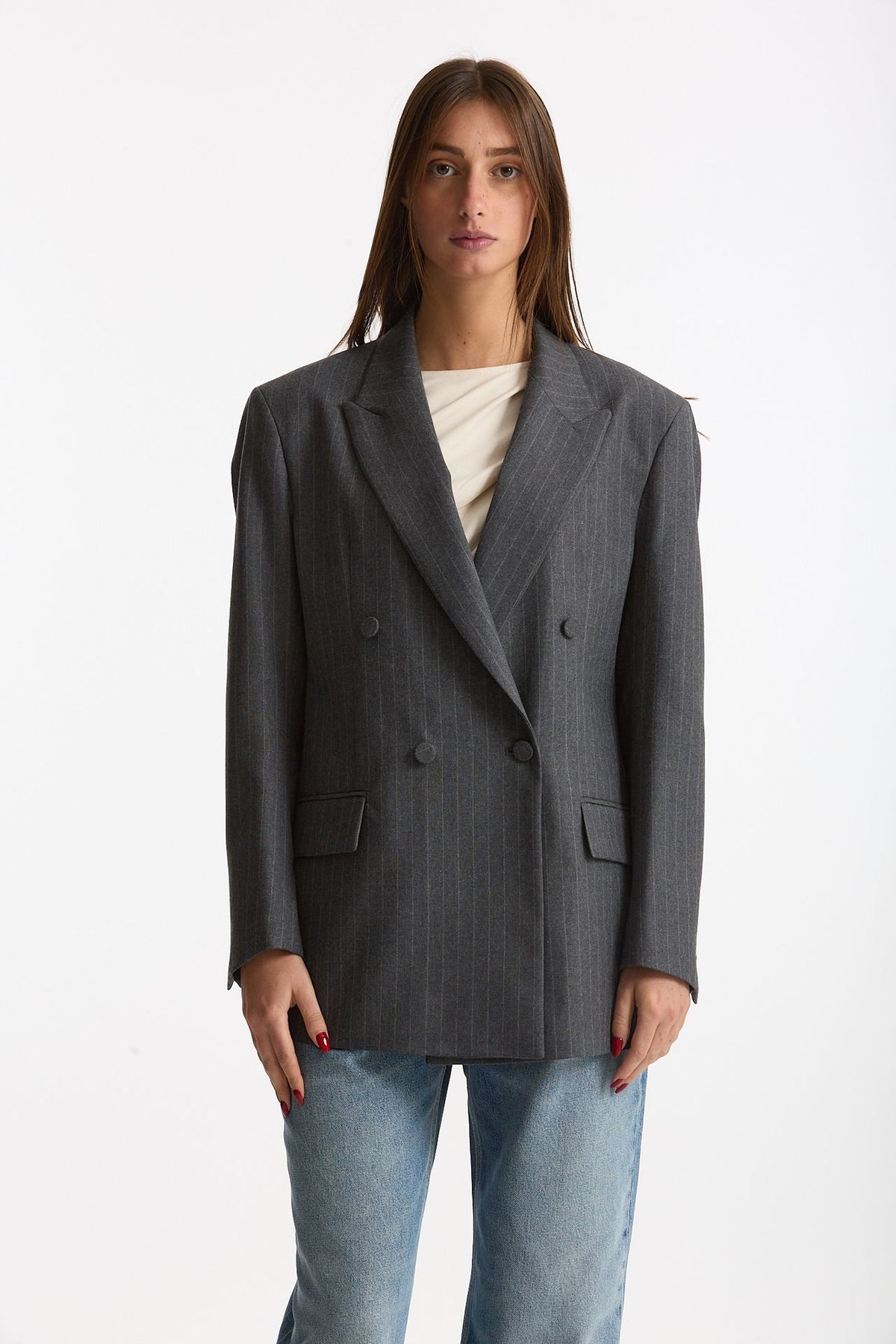 Giacca doppiopetto gessata grigio women Marsēm - 5