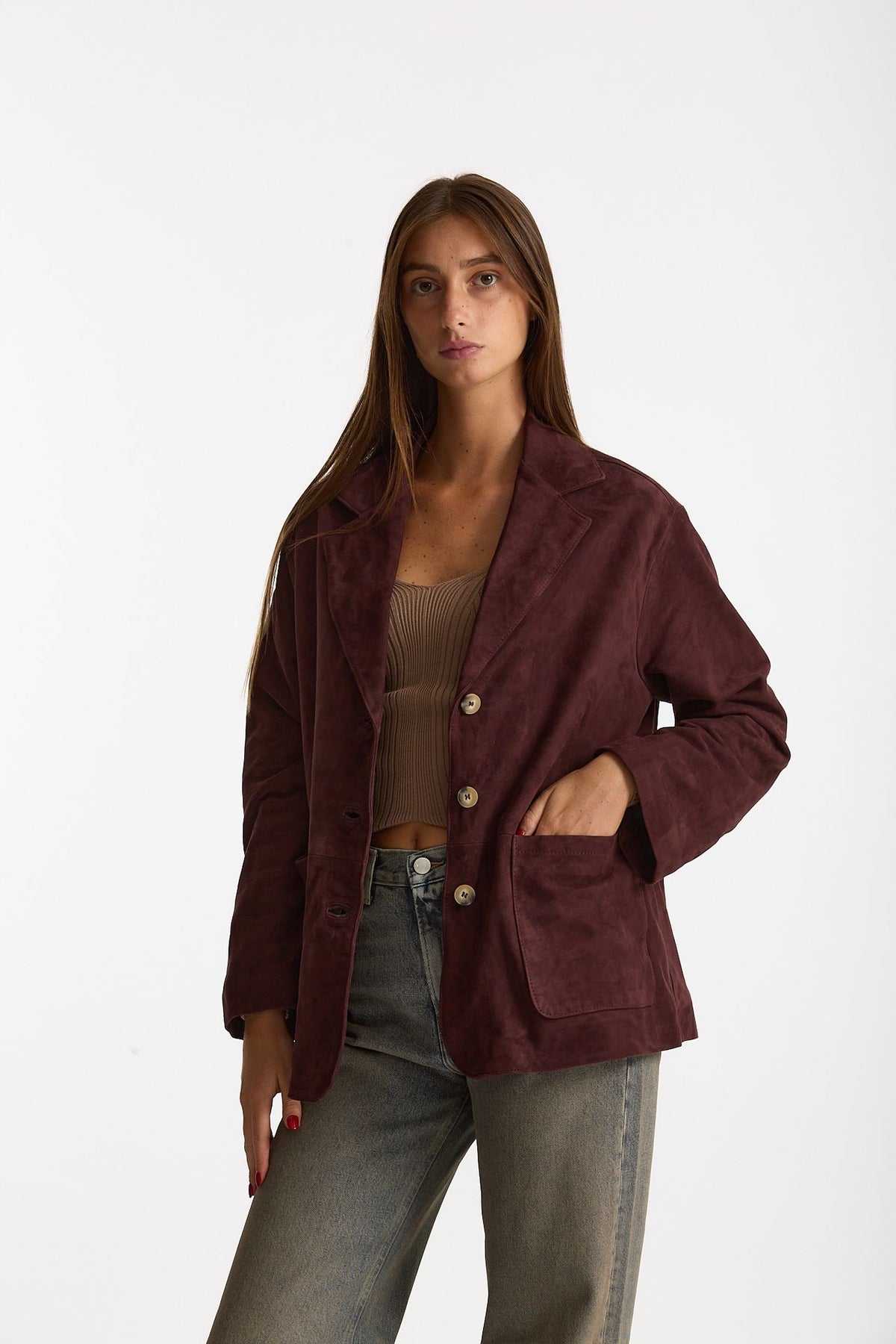 Blazer in suede burgundi women Mono - 1