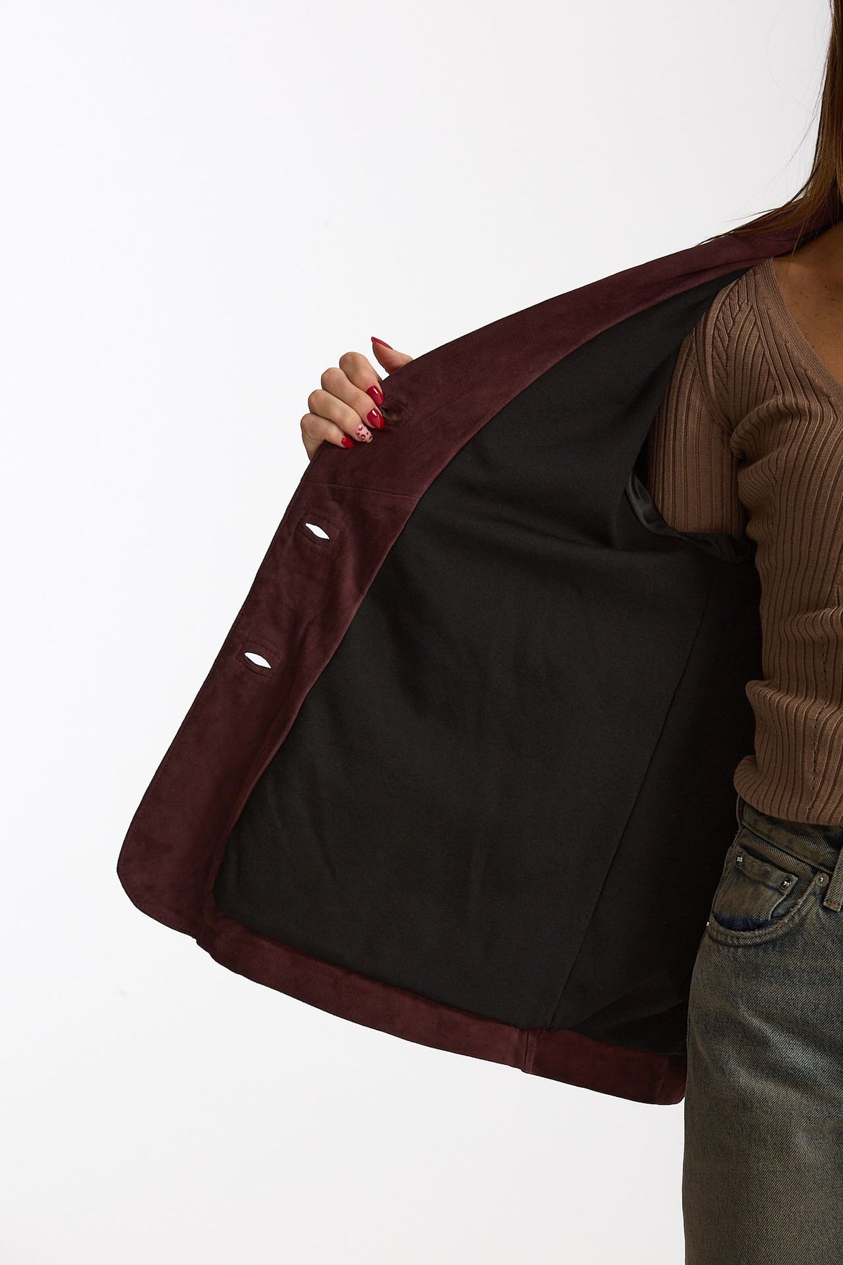 Blazer in suede burgundi women Mono - 5