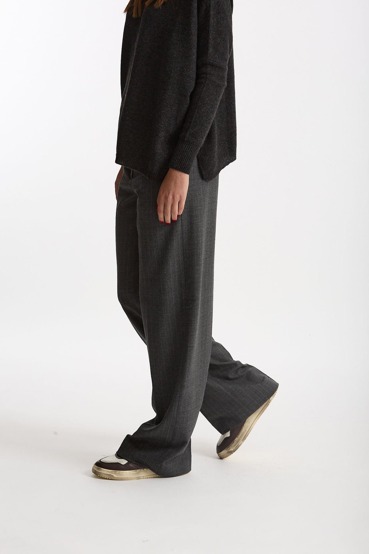 Pantalone palazzo FIAMMA gessato bianco e grigio women Nine in the morning - 1