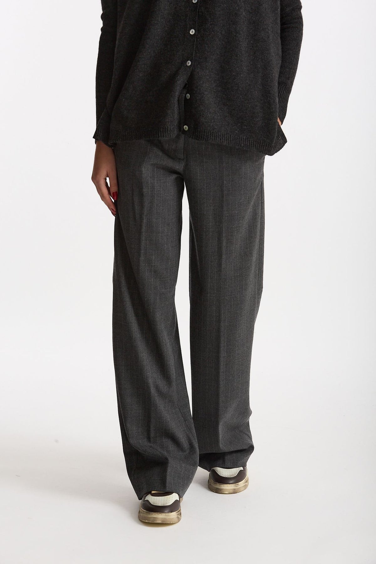 Pantalone palazzo FIAMMA gessato bianco e grigio women Nine in the morning - 2
