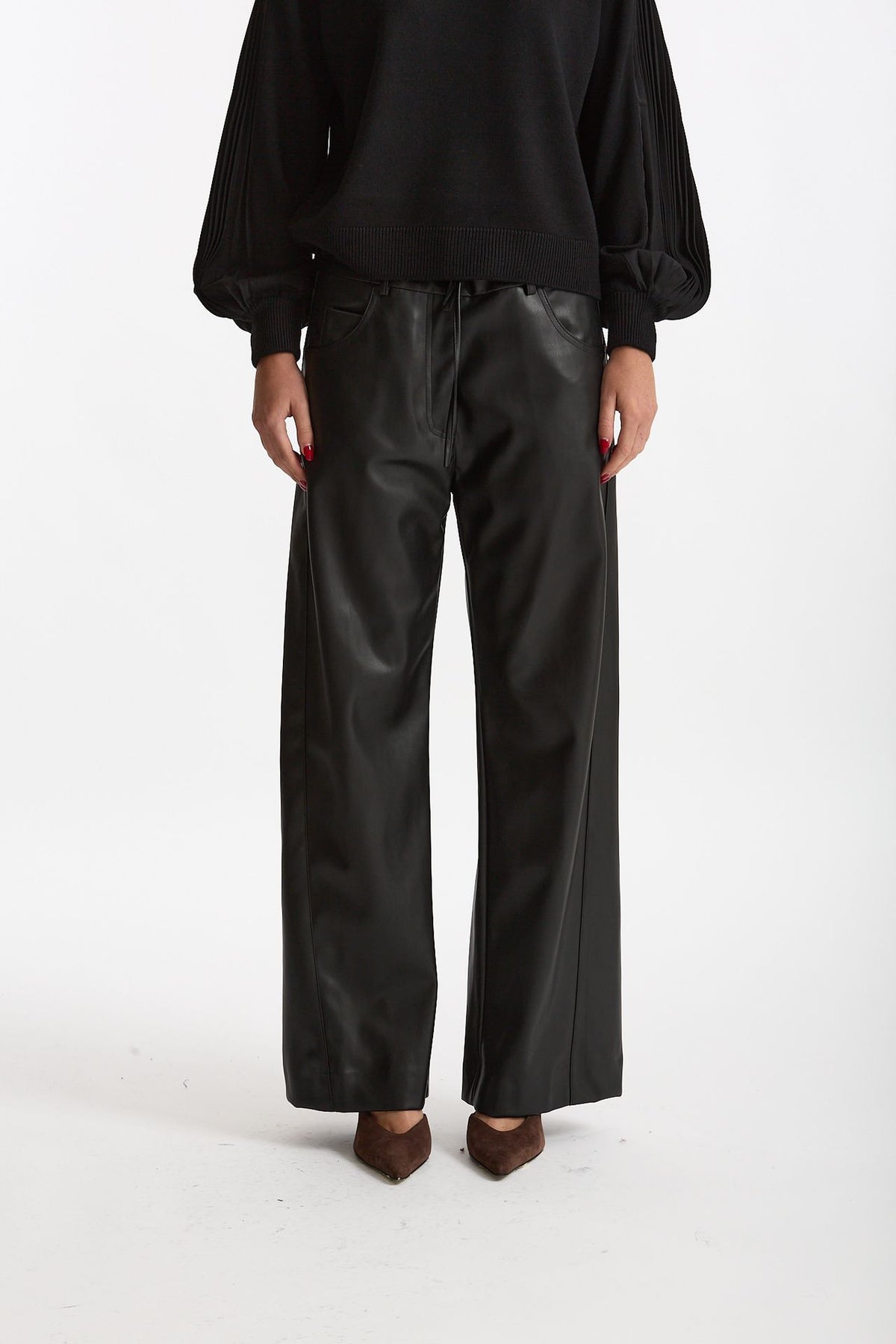 Pantalone wide leg ecopelle nero women Nude - 1