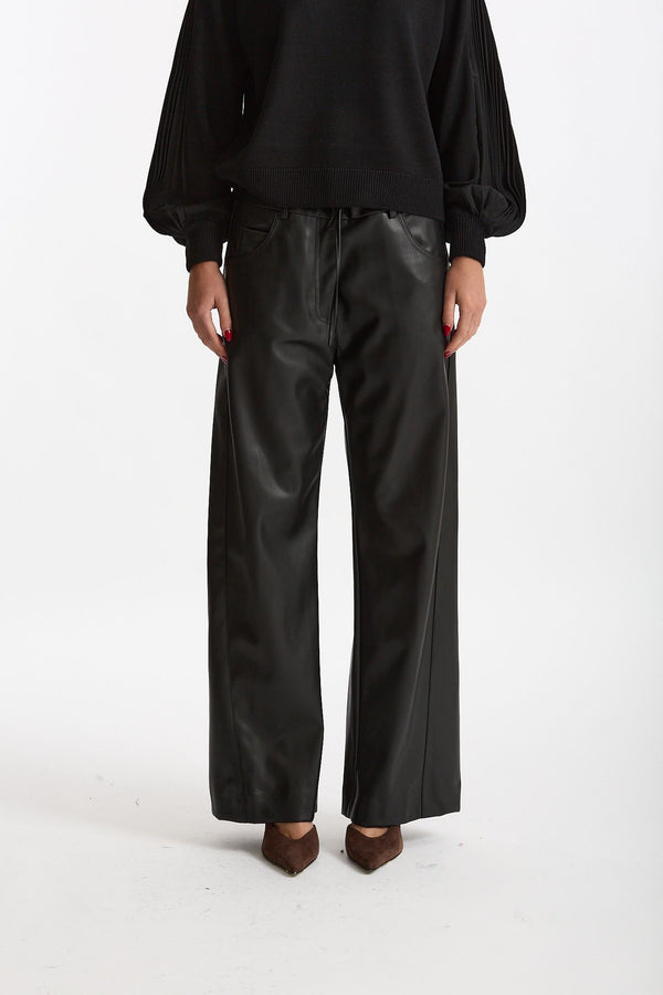 Pantalone wide leg ecopelle nero women Nude