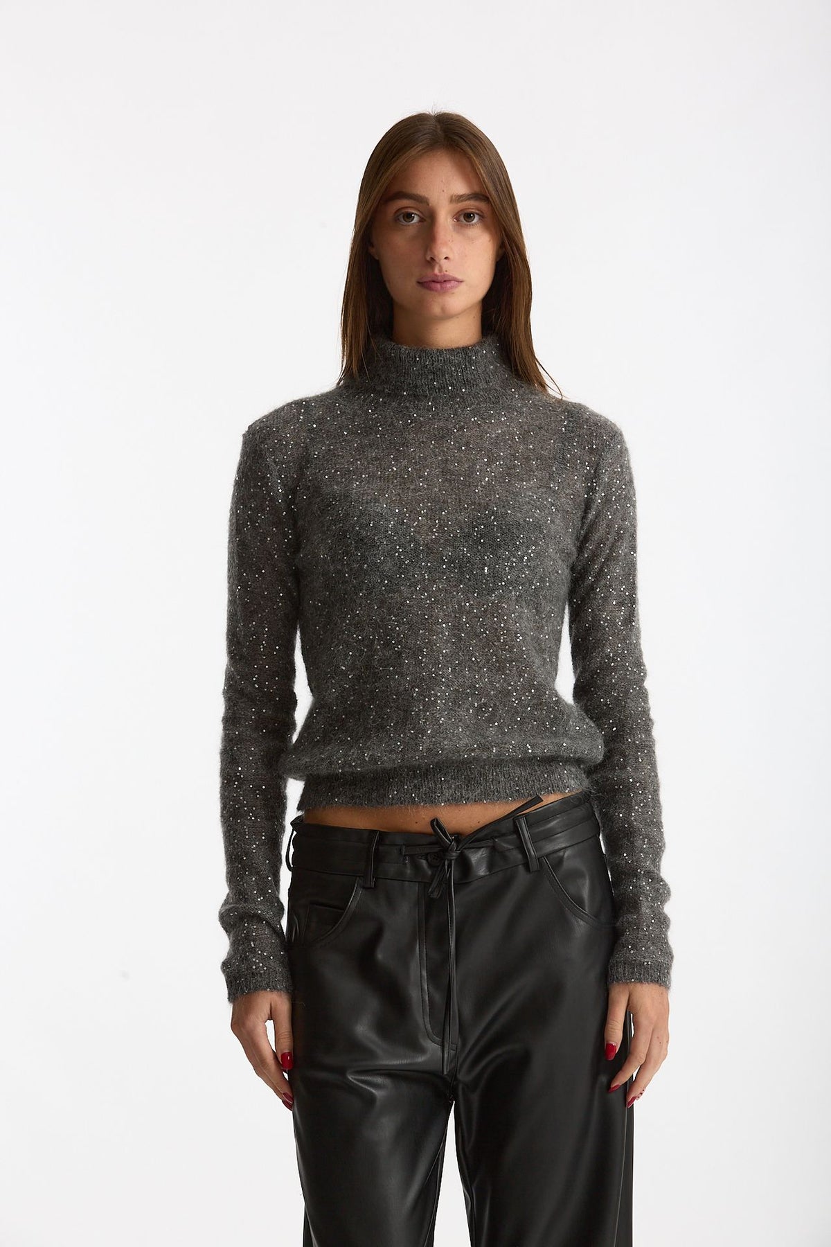Maglia dolcevita micro paillettes grigio women Nude - 4