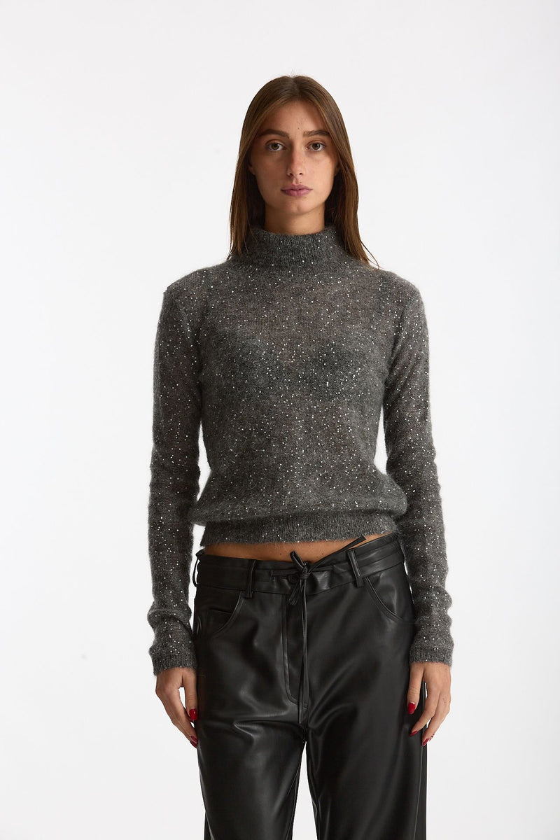 Maglia dolcevita micro paillettes grigio women Nude - 4