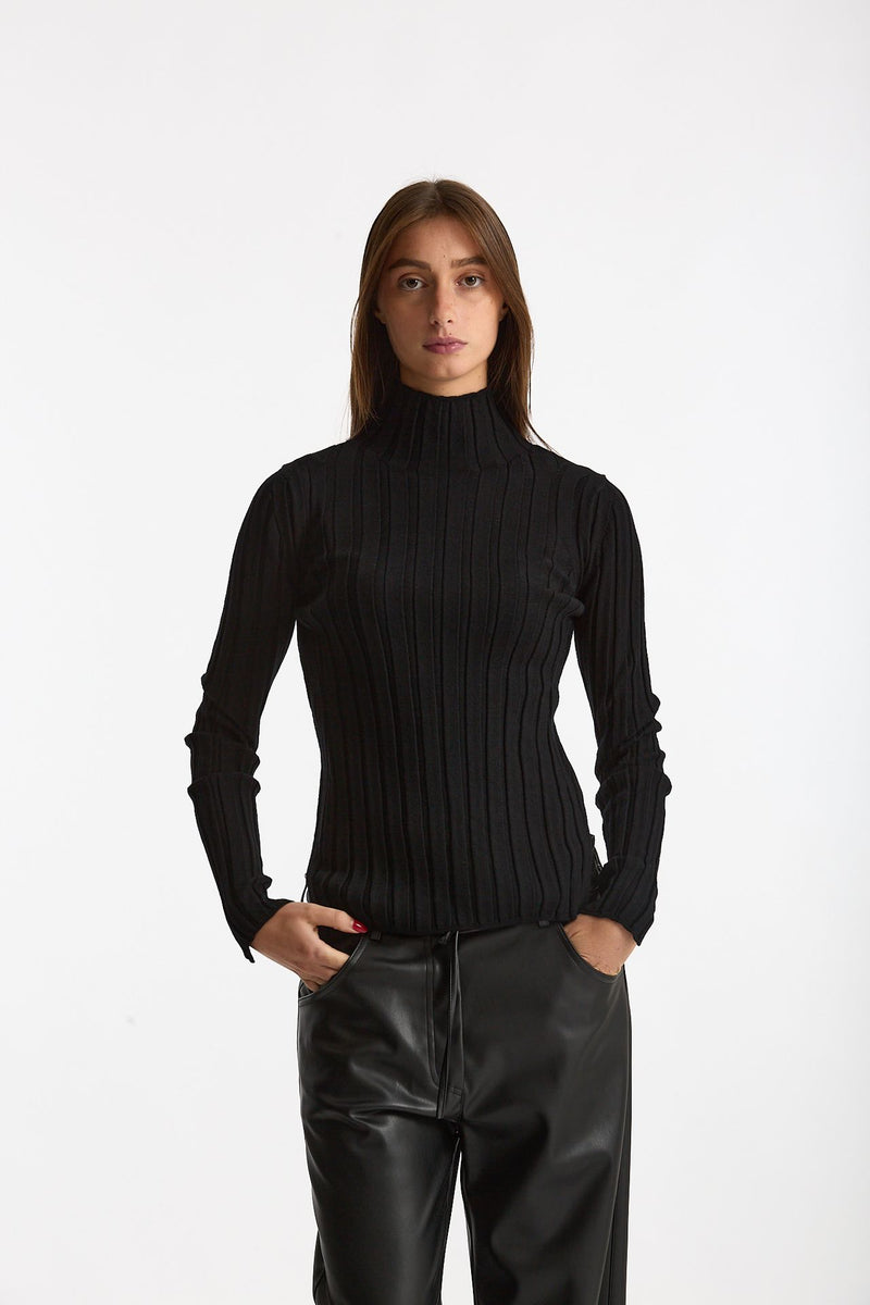 Maglia dolcevita a coste nero women Nude - 2