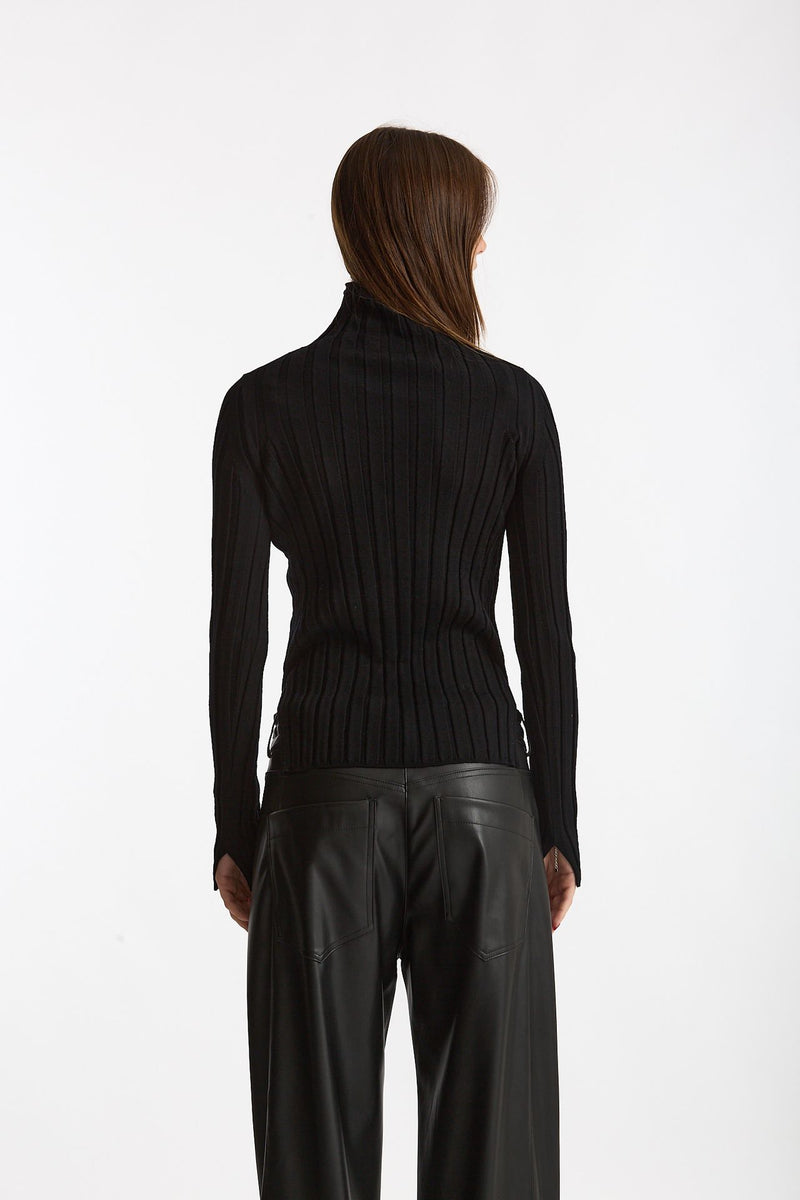 Maglia dolcevita a coste nero women Nude - 4