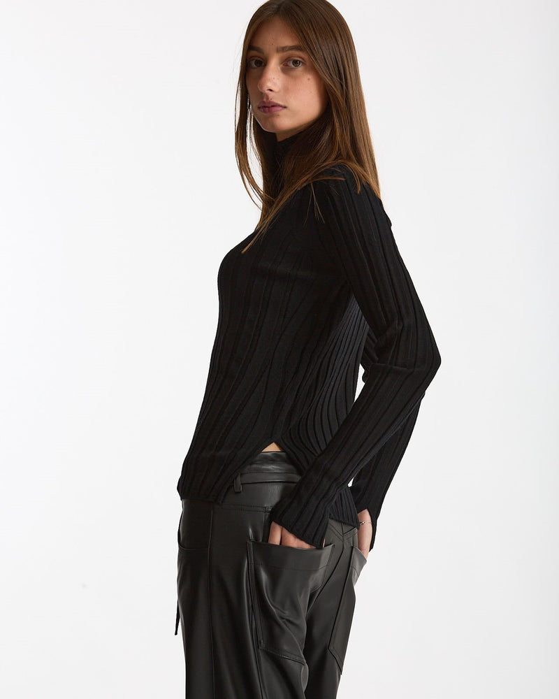 Maglia dolcevita a coste nero women Nude