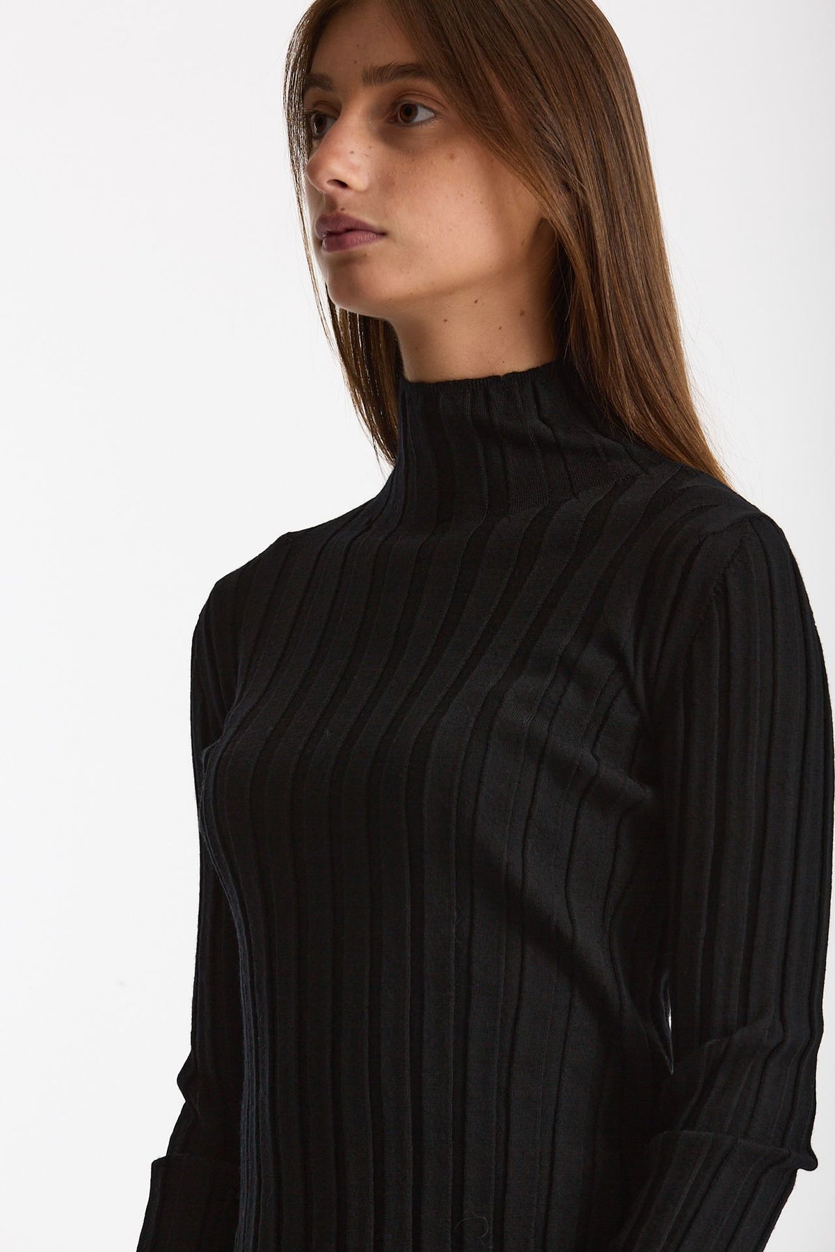 Maglia dolcevita a coste nero women Nude - 5