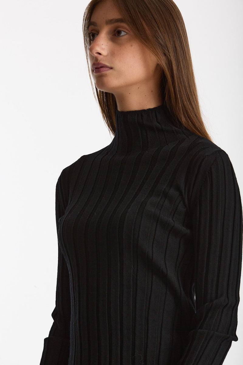 Maglia dolcevita a coste nero women Nude - 5