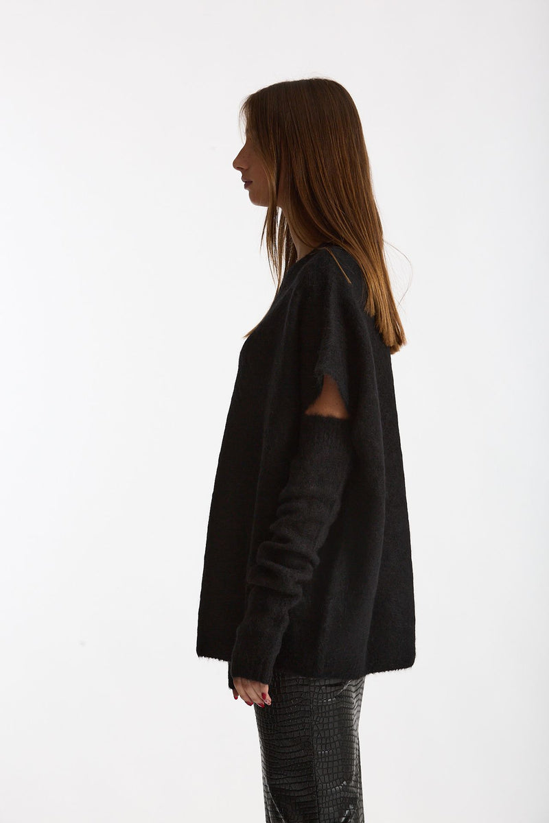 Maglia oversize con manicotti nero women Nude - 4