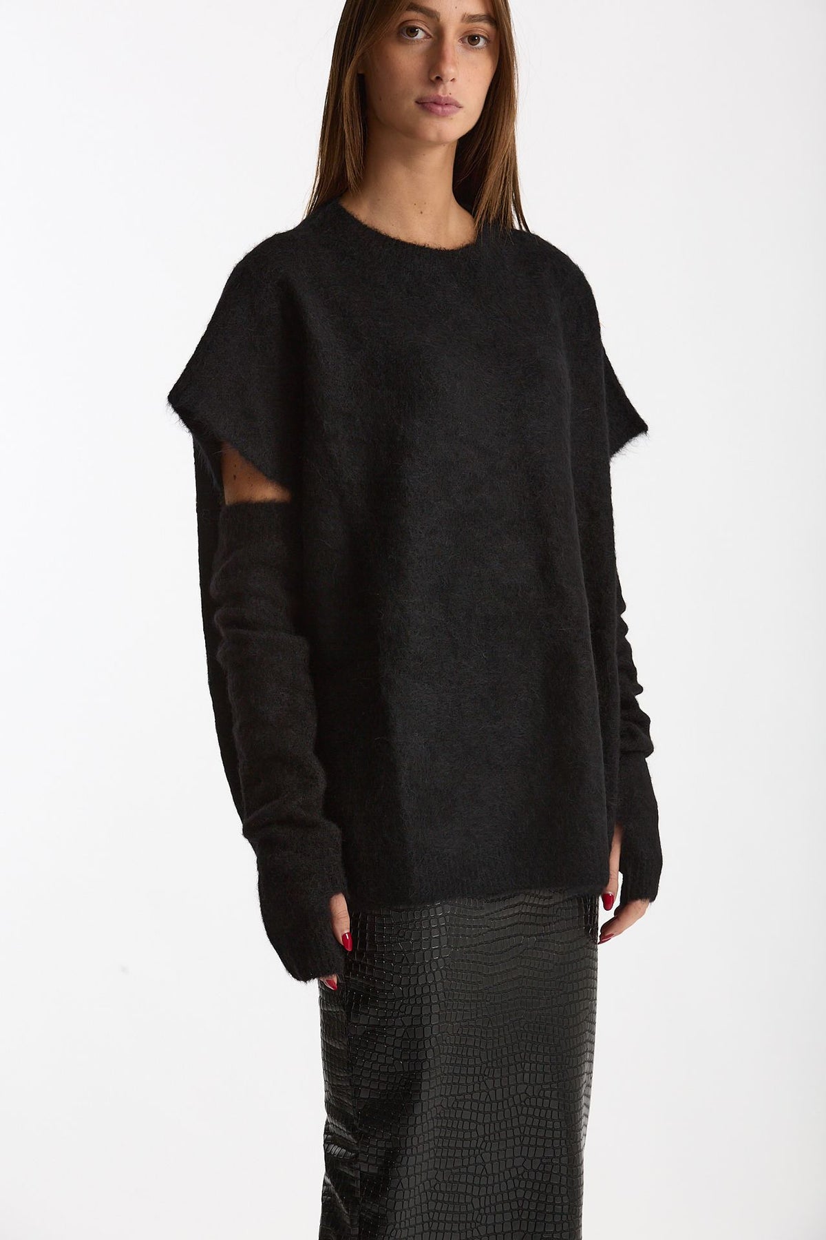Maglia oversize con manicotti nero women Nude - 5