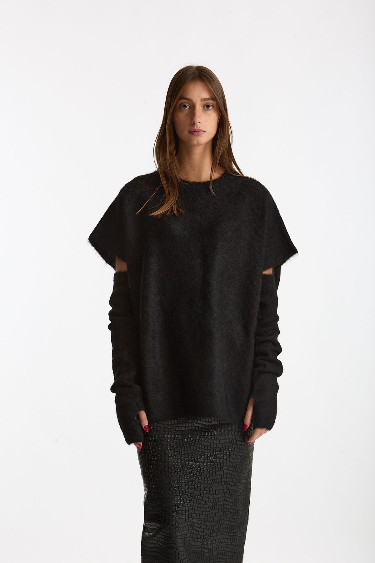 Maglia oversize con manicotti nero women Nude - 1