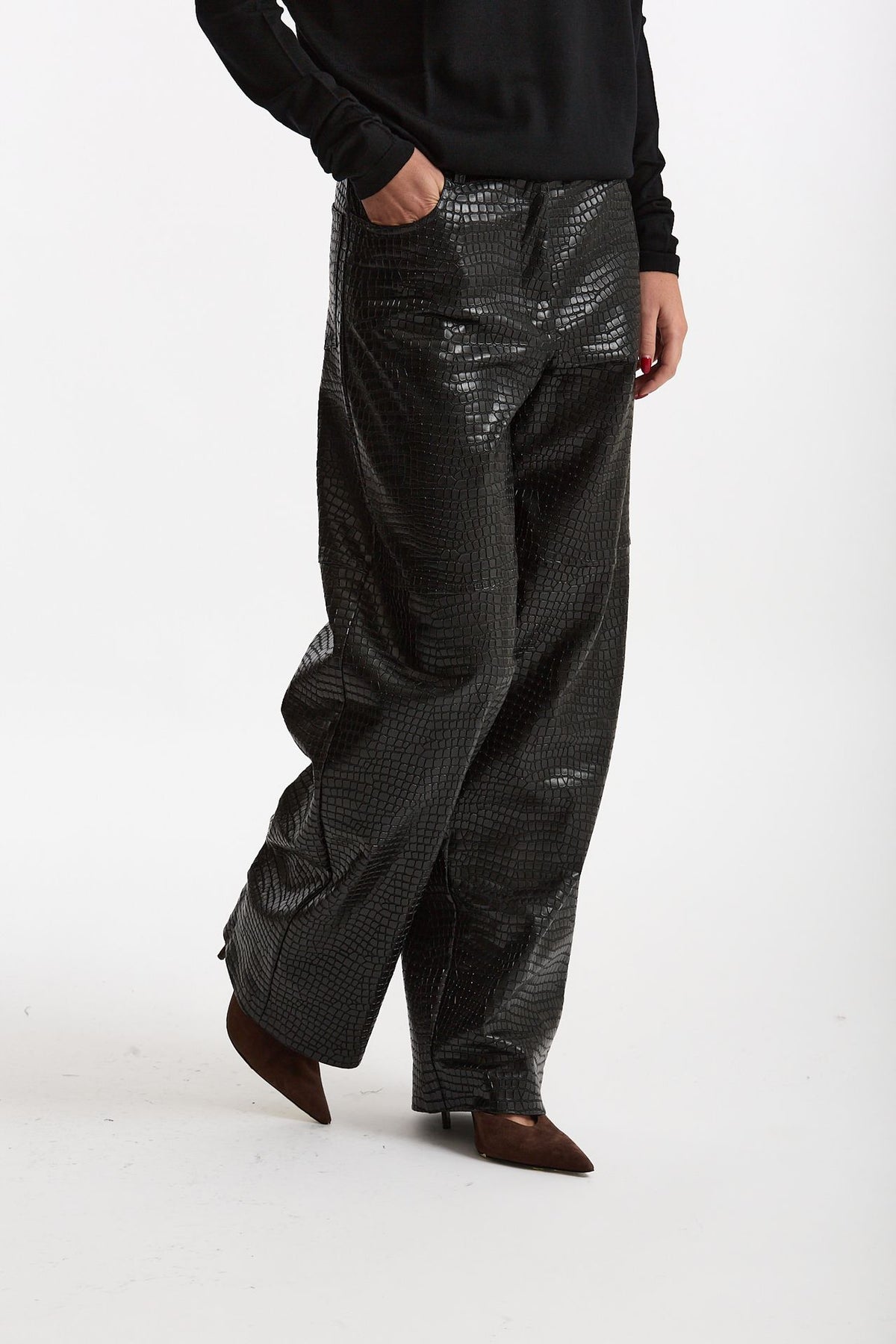 Pantalone ecopelle stampa cocco nero women Nude - 4