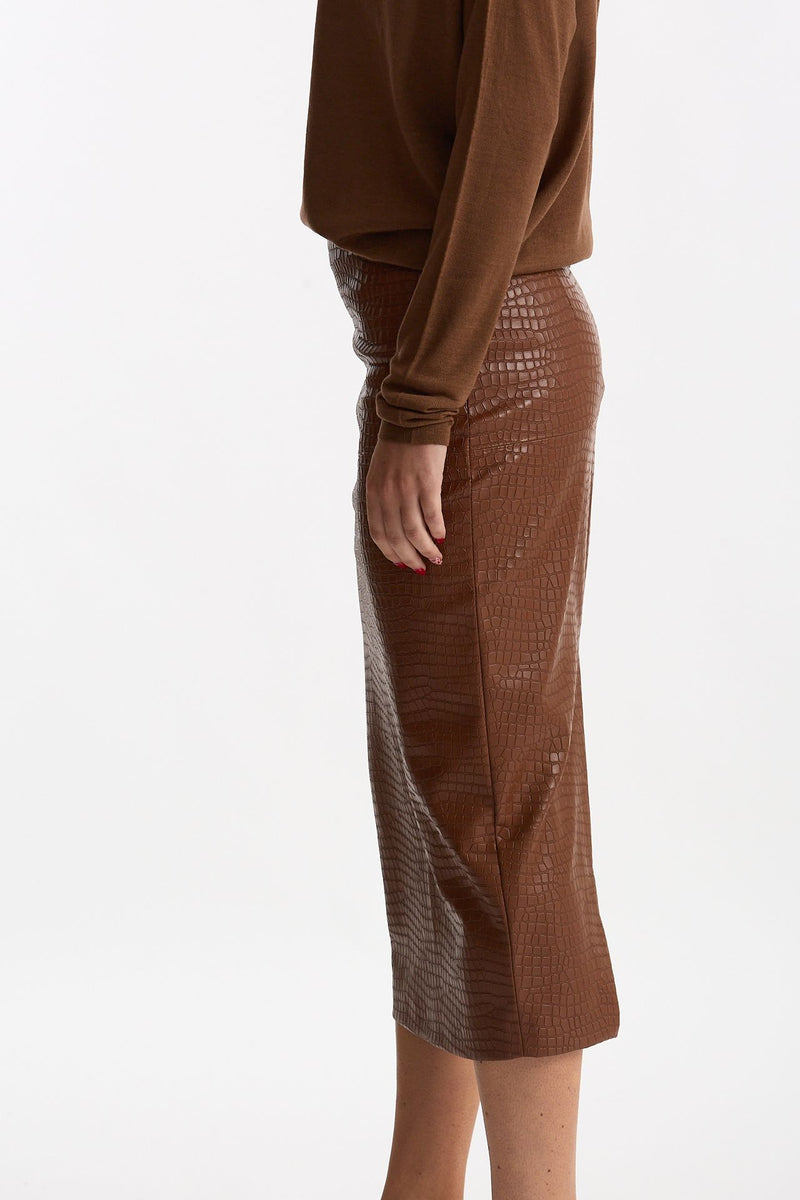 Gonna midi ecopelle tabacco Vita alta women Nude - 2