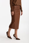 Gonna midi ecopelle tabacco Vita alta women Nude - 4