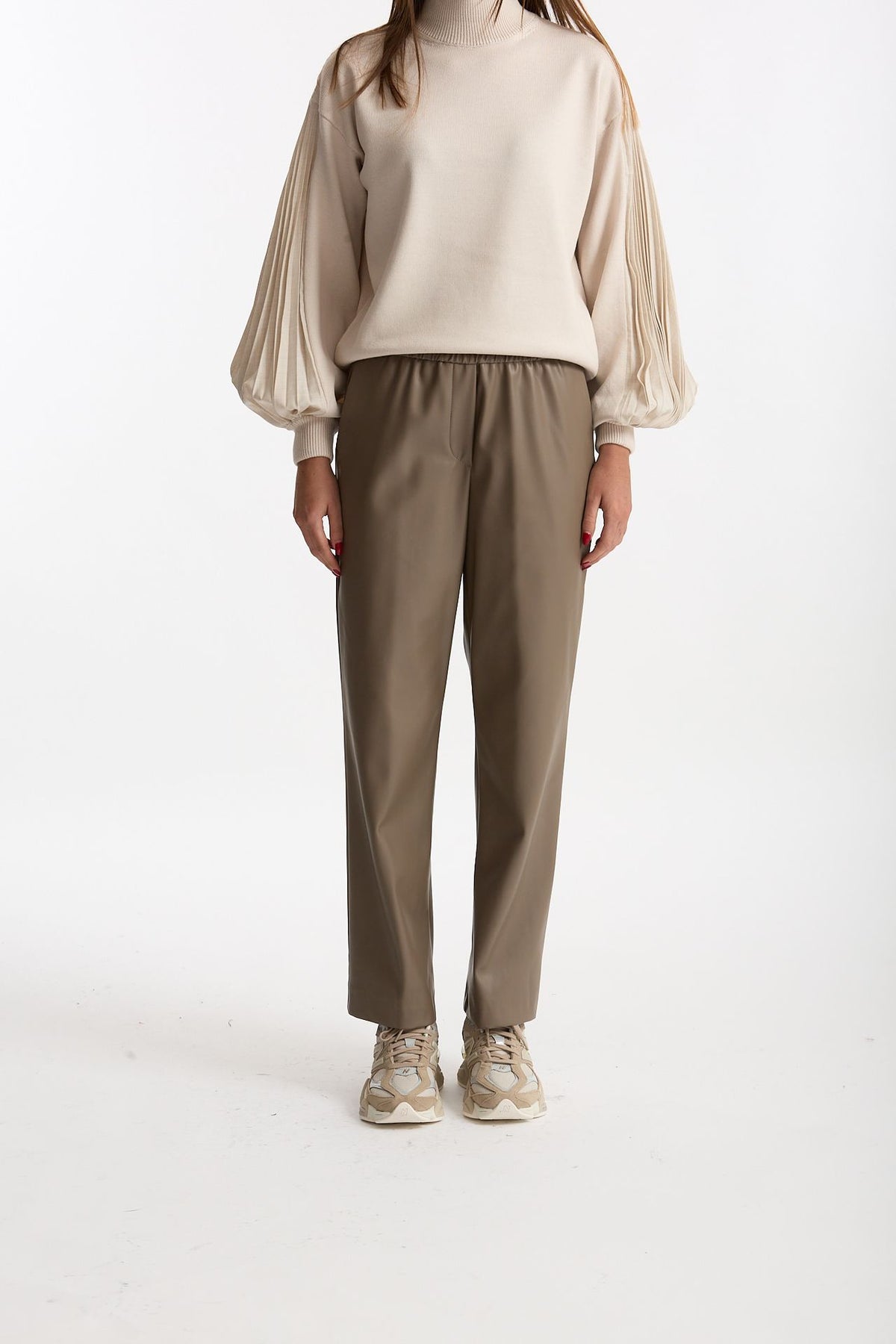 Pantalone dritto ecopelle taupe women Nude - 2