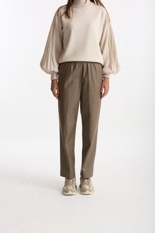 Pantalone dritto ecopelle taupe women Nude