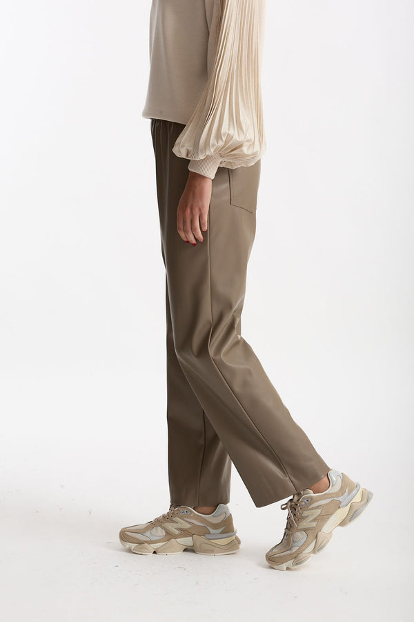 Pantalone dritto ecopelle taupe women Nude