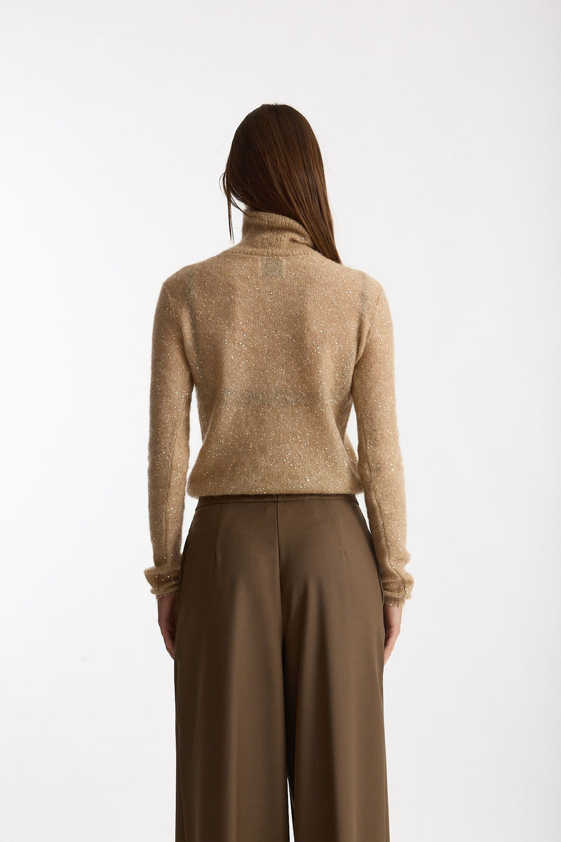 Maglia dolcevita micro paillettes beige women Nude - 3