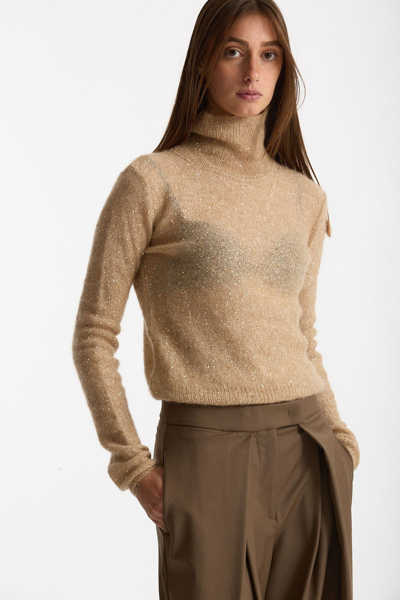 Maglia dolcevita micro paillettes beige women Nude - 5