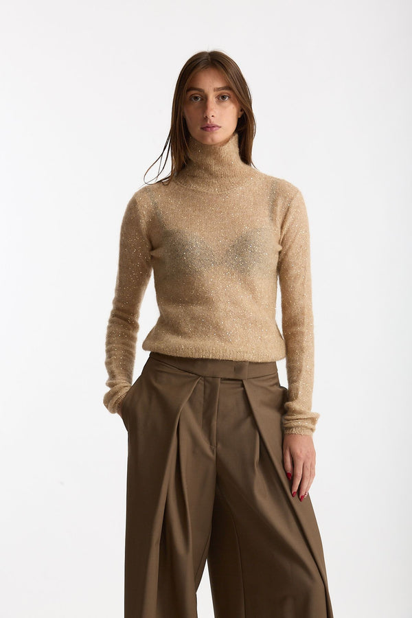 Maglia dolcevita micro paillettes beige women Nude