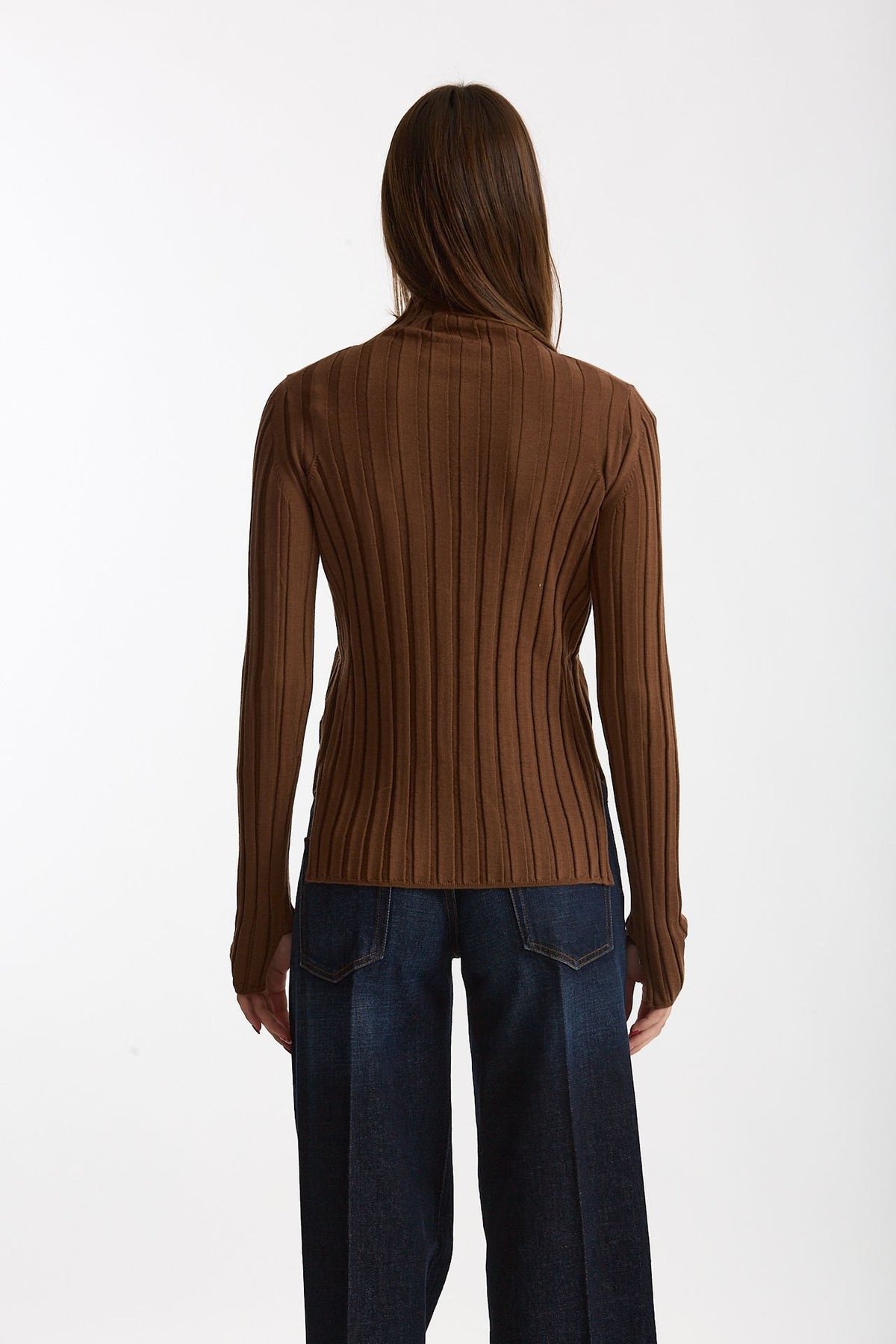 Maglia dolcevita a coste tabacco women Nude - 3