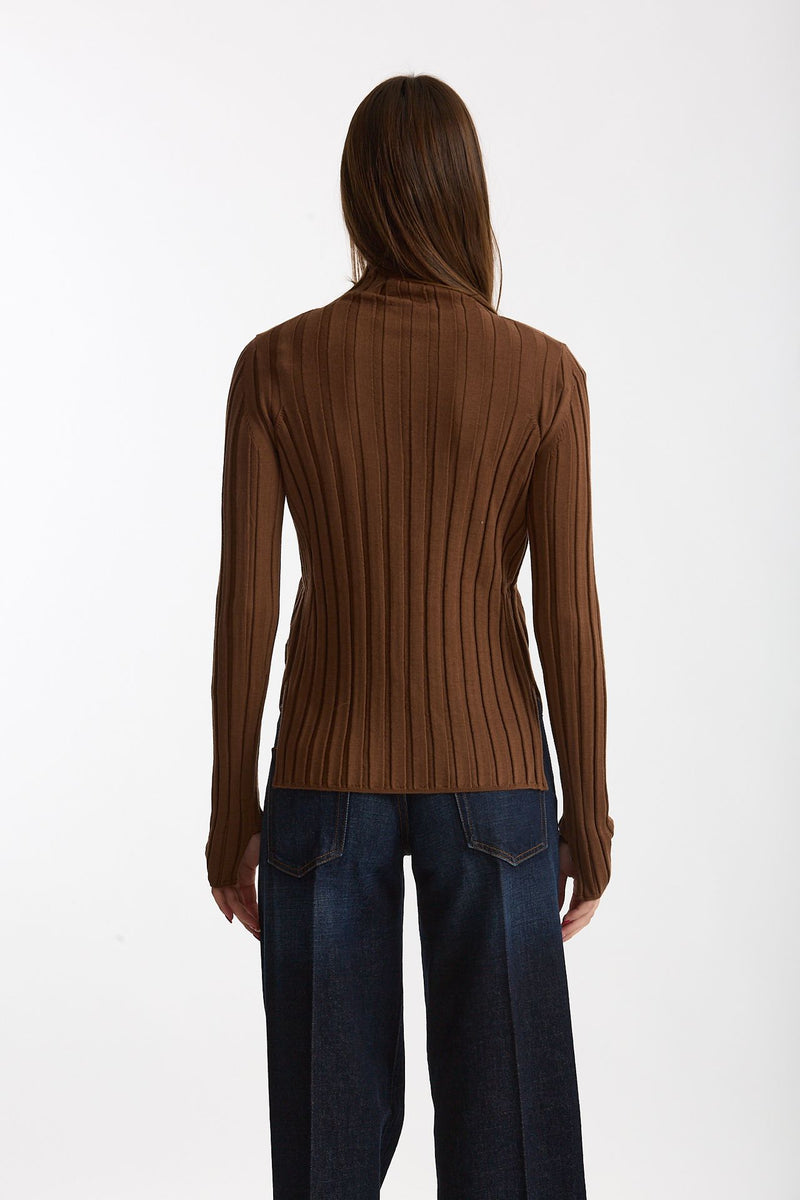 Maglia dolcevita a coste tabacco women Nude - 3