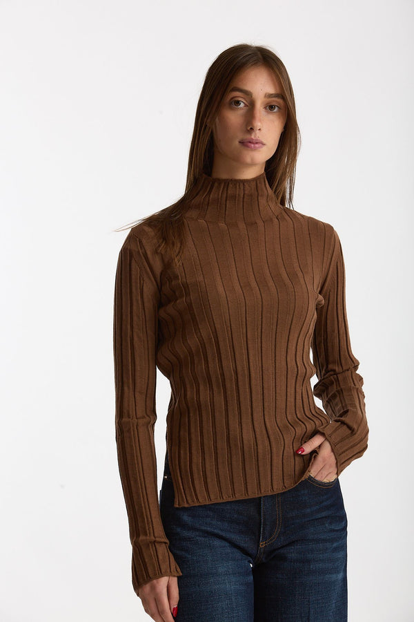 Maglia dolcevita a coste tabacco women Nude