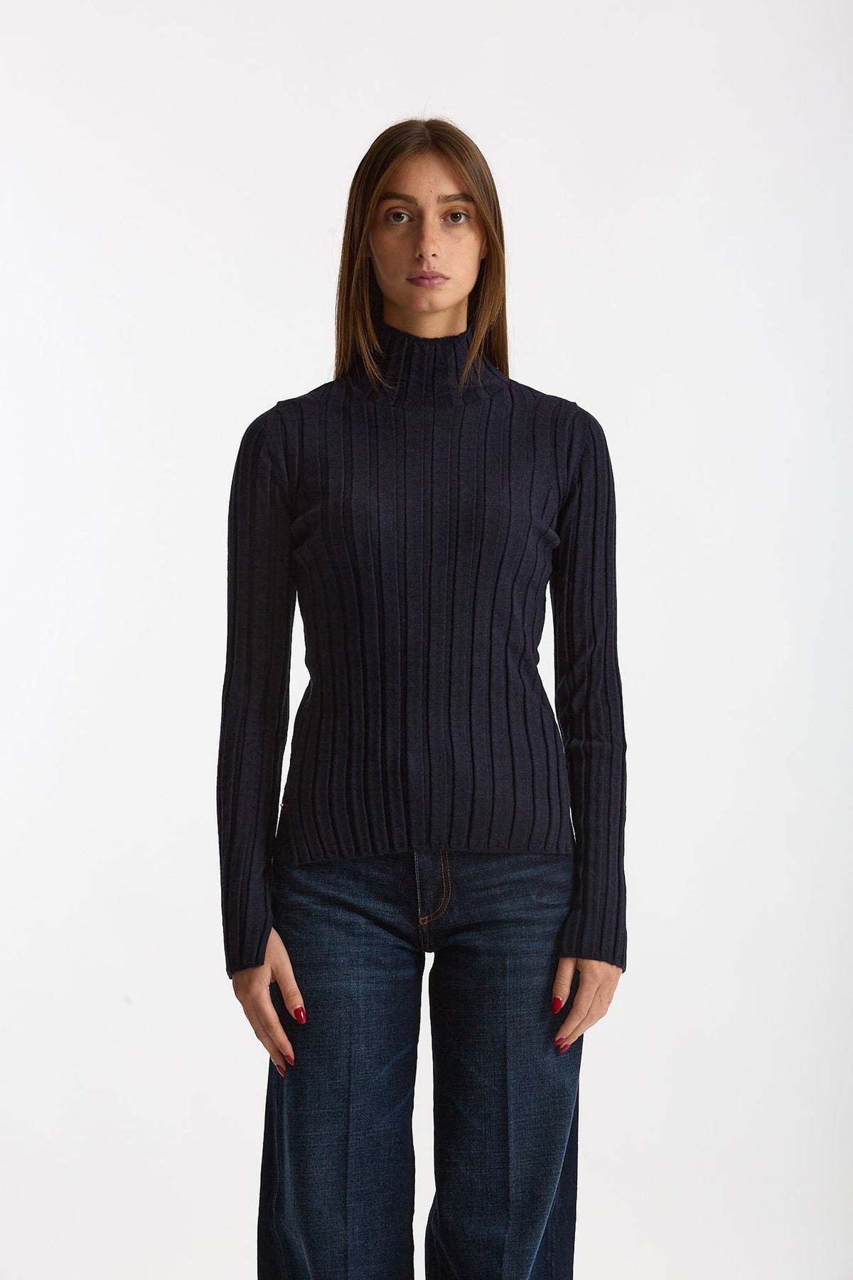Maglia dolcevita a coste blu women Nude - 1