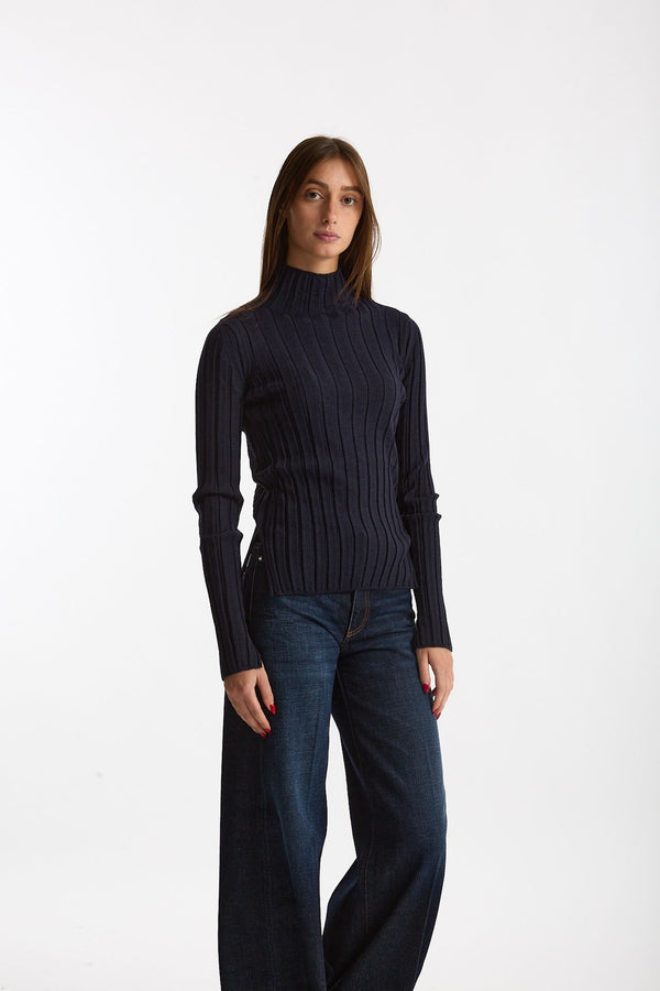 Maglia dolcevita a coste blu women Nude