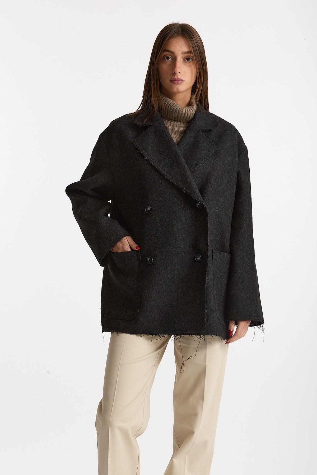 Caban over tessuto spigato antracite women ( p - s ) - 6