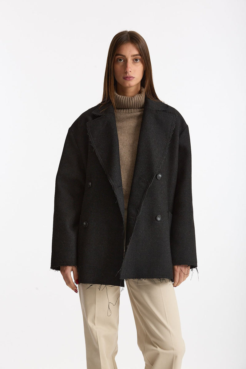 Caban over tessuto spigato antracite women ( p - s ) - 1