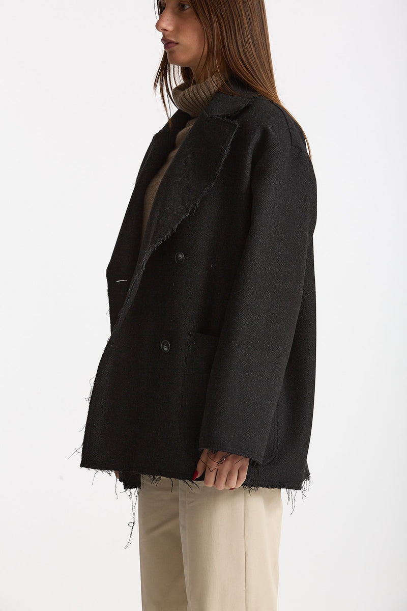 Caban over tessuto spigato antracite women ( p - s ) - 2