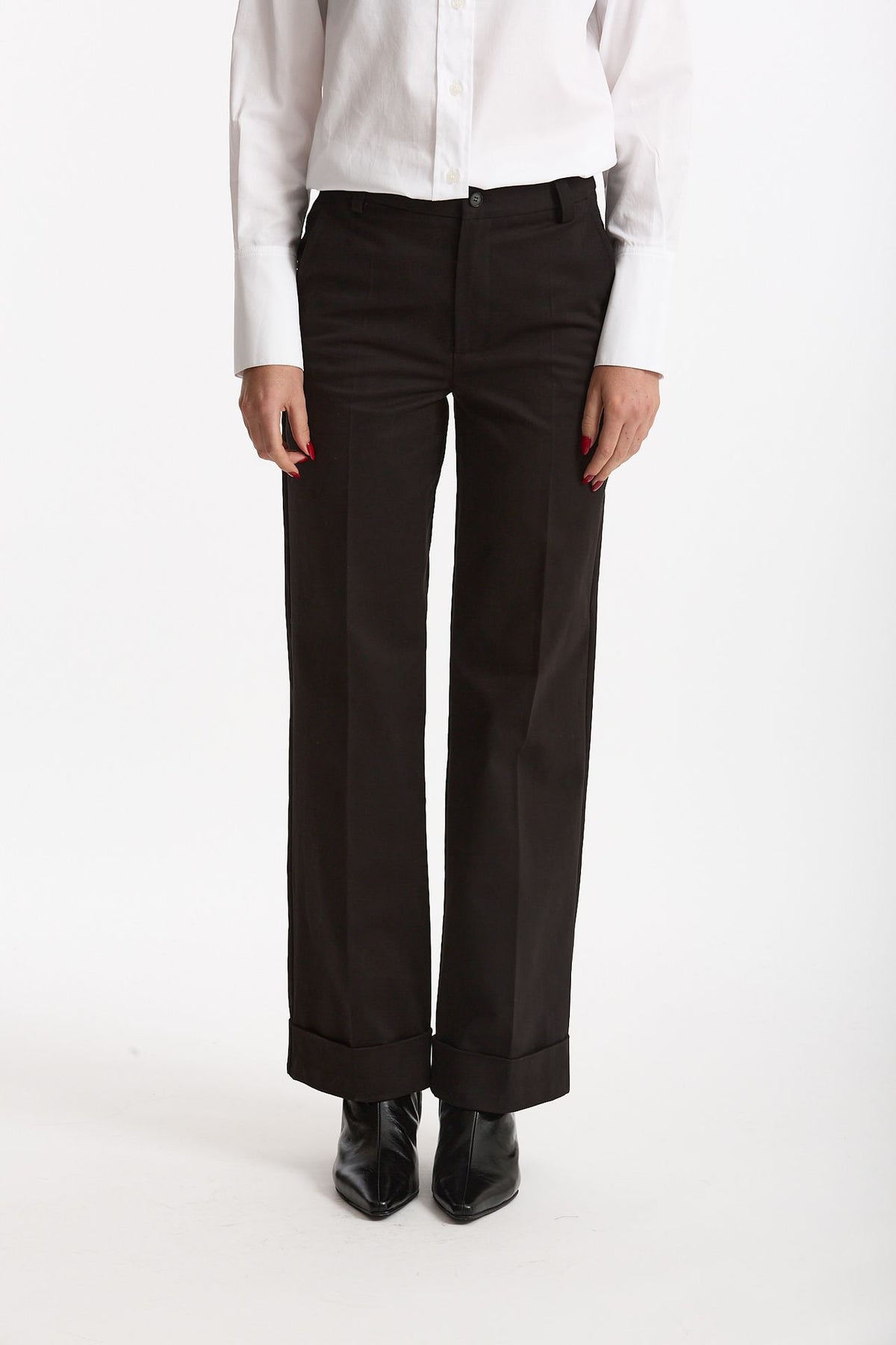 Pantalone vita alta in cotone nero women ( p - s ) - 1