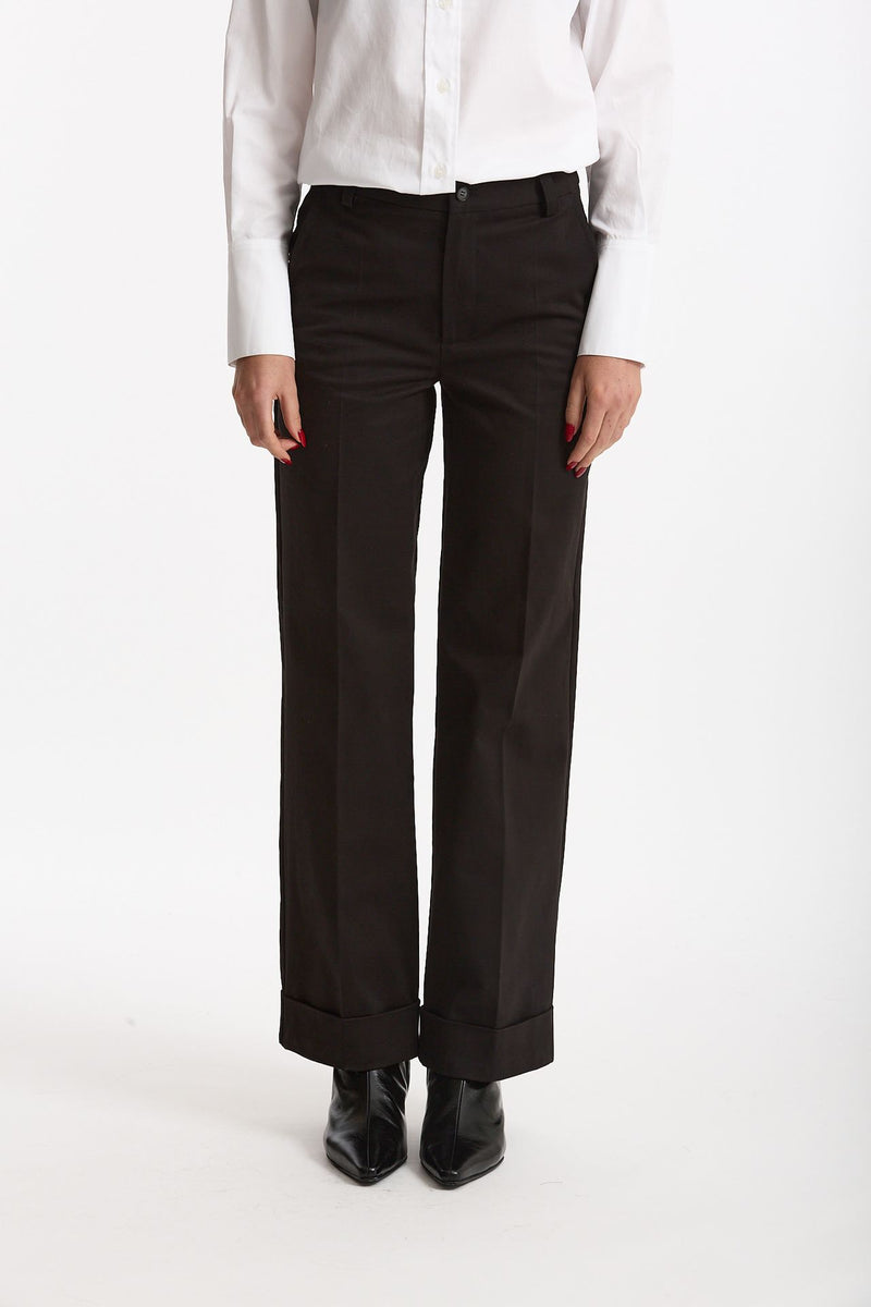 Pantalone vita alta in cotone nero women ( p - s ) - 1